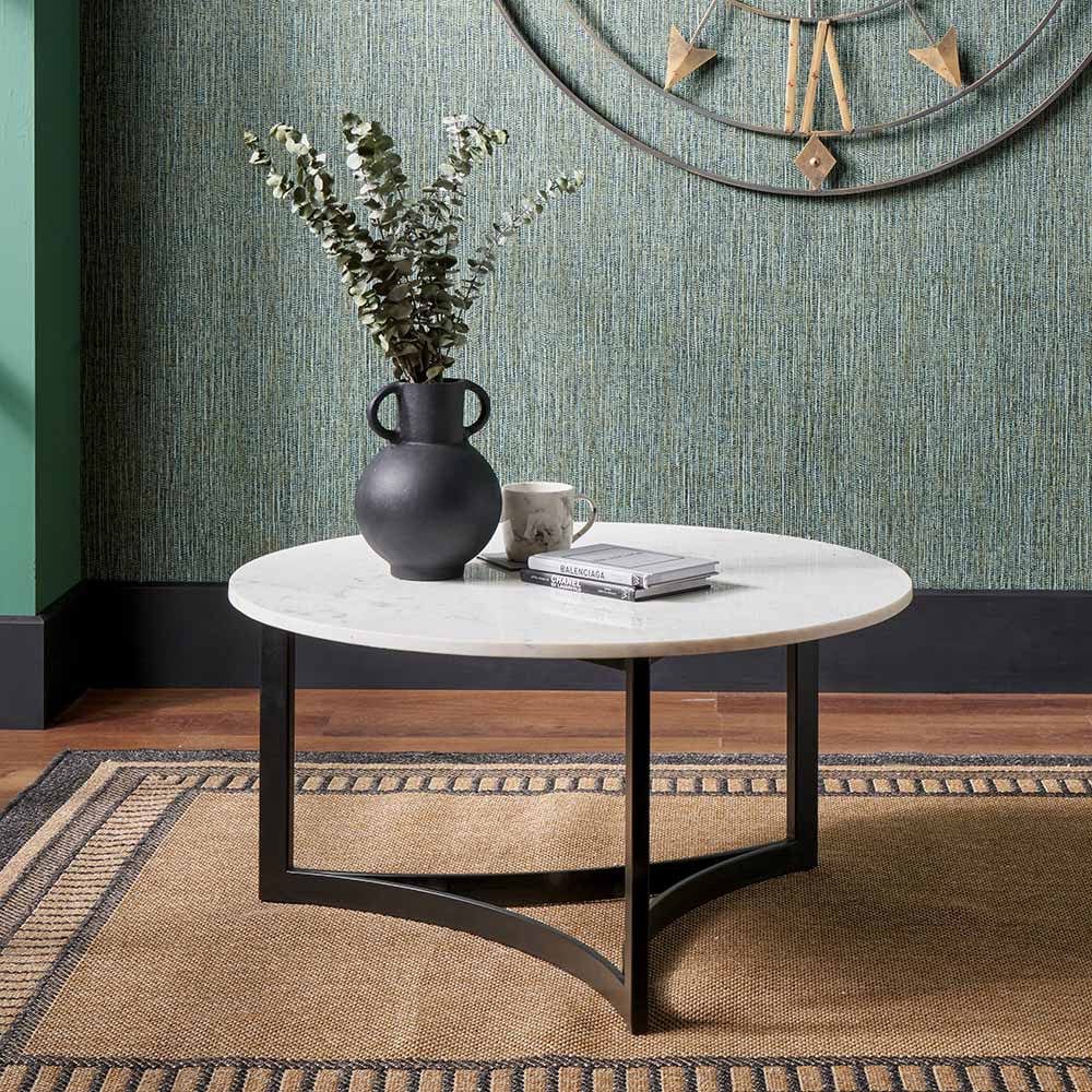 Hendrick White Marble and Black Metal Coffee Table.