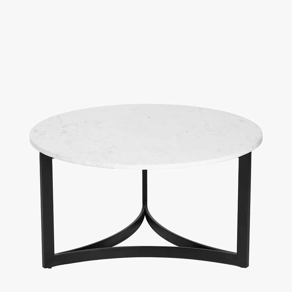 Hendrick White Marble and Black Metal Coffee Table.
