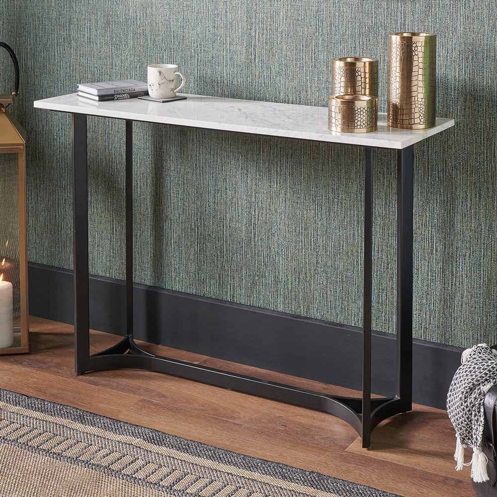 Hendrick White Marble and Black Metal Console Table.