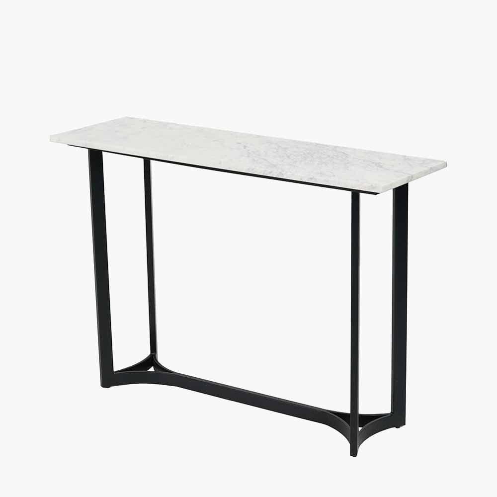 Hendrick White Marble and Black Metal Console Table.