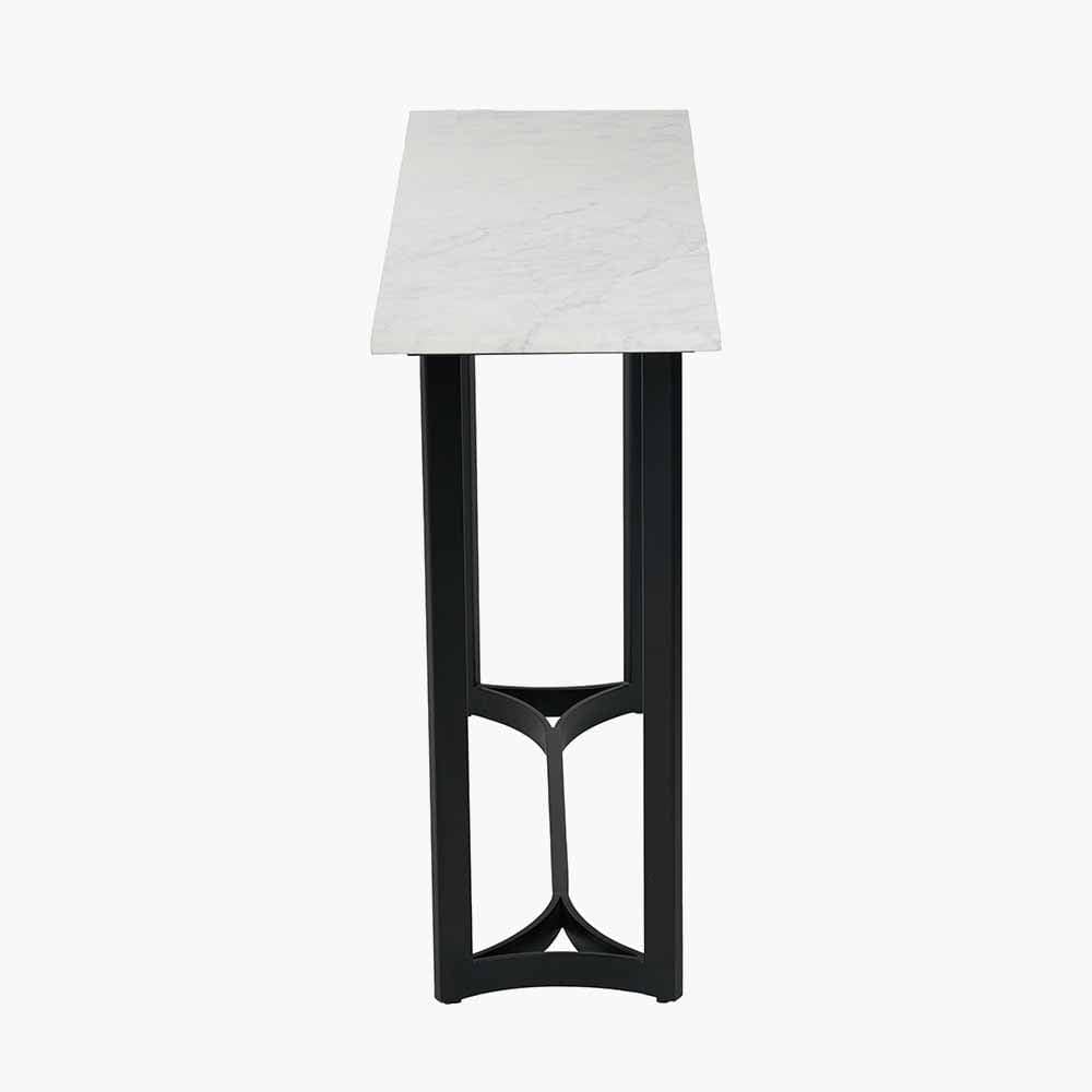 Hendrick White Marble and Black Metal Console Table.
