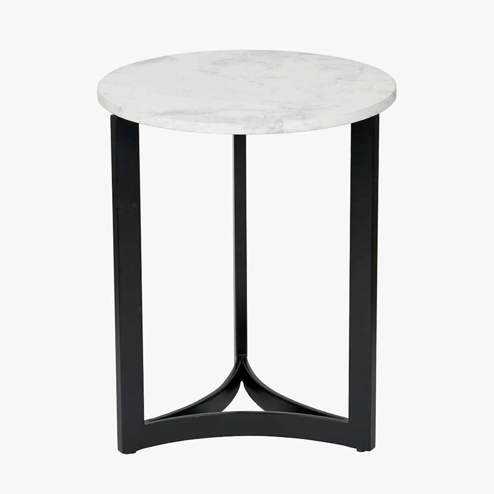 Hendrick White Marble and Black Metal Side Table.
