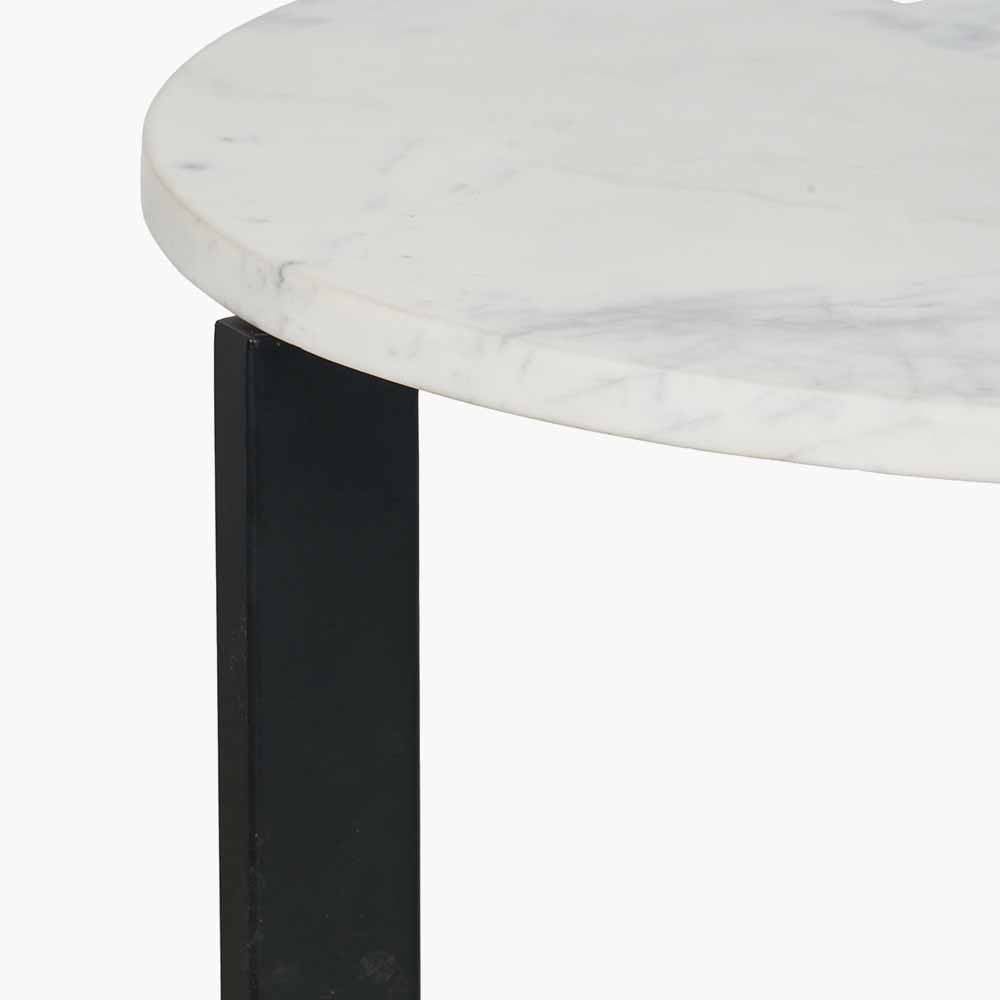 Hendrick White Marble and Black Metal Side Table.