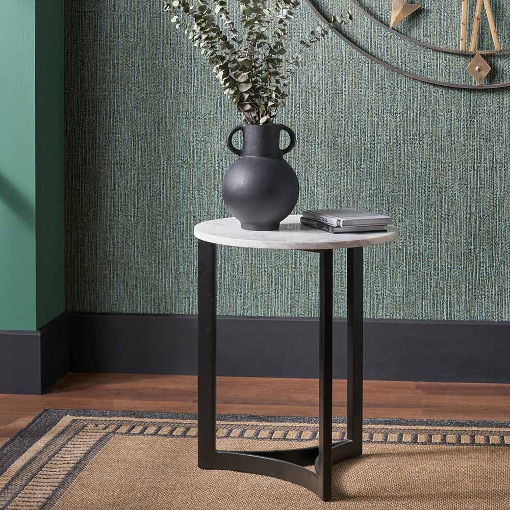Hendrick White Marble and Black Metal Side Table.