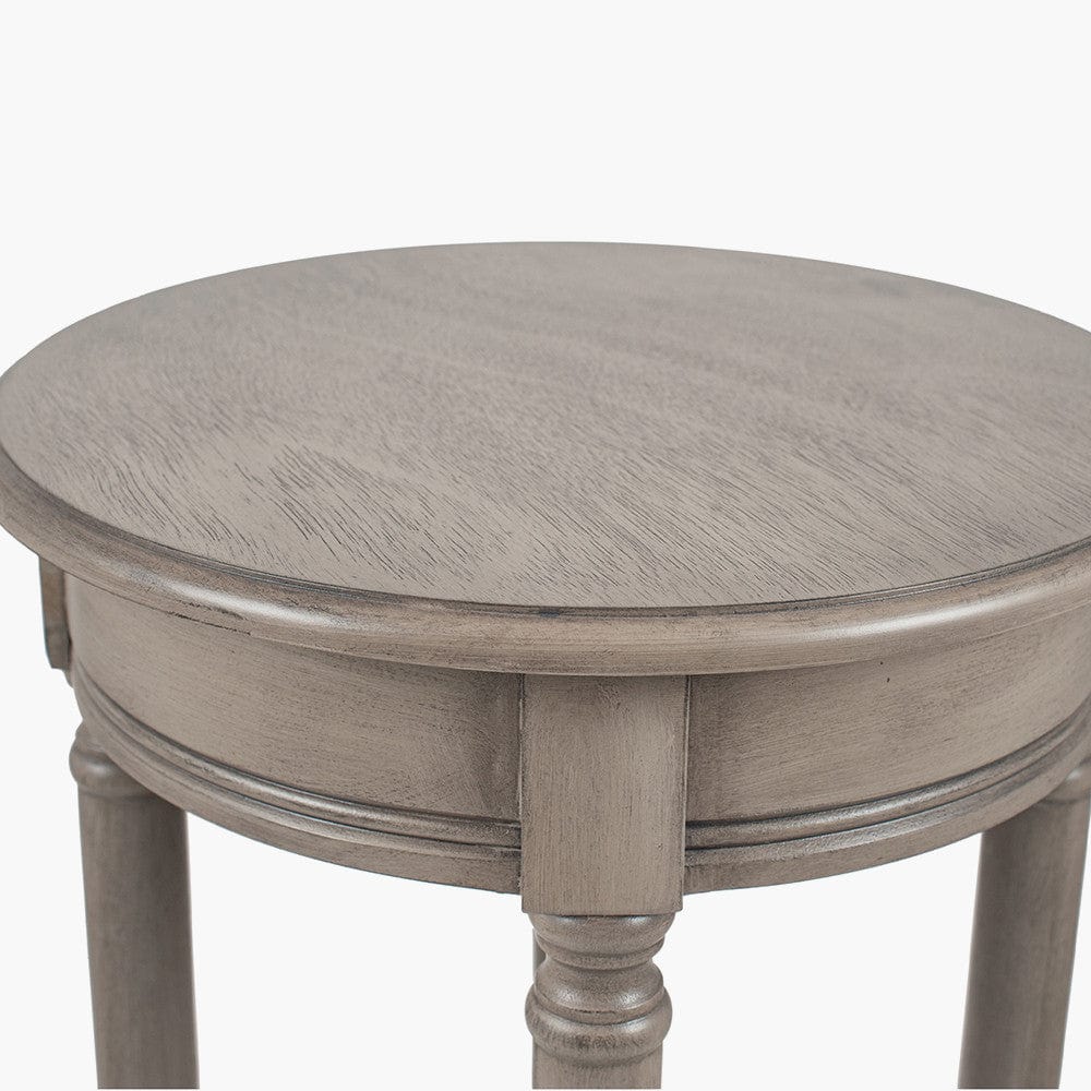 Heritage Taupe Pine Wood Round Accent Table K/D.