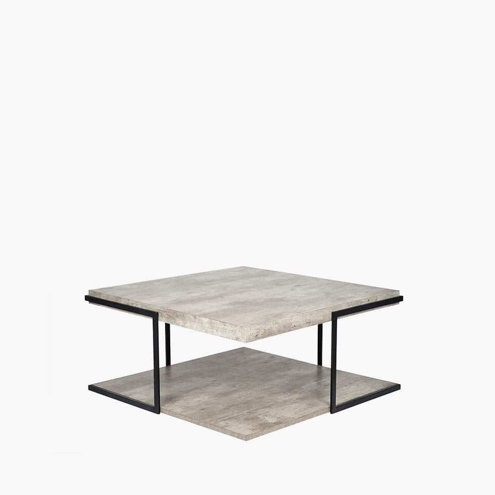 Jersey Concrete Effect MDF & Black Iron Coffee Table.