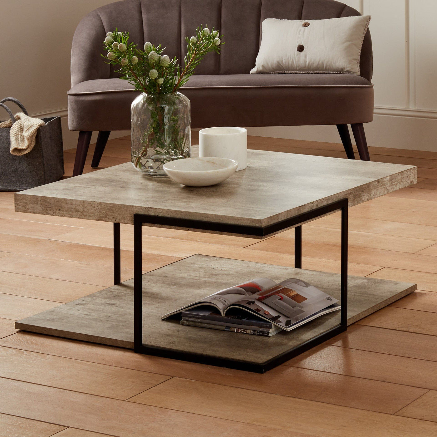 Pacific Lifestyle Living Jersey Concrete Effect MDF & Black Iron Coffee Table House of Isabella UK