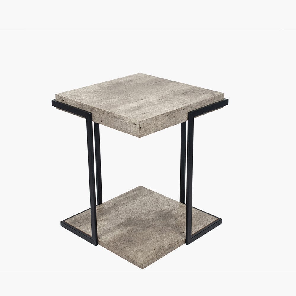 Jersey Concrete Effect MDF & Black Iron Side Table K/D.