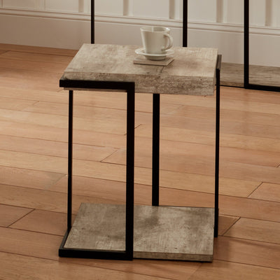 Pacific Lifestyle Living Jersey Concrete Effect MDF & Black Iron Side Table K/D House of Isabella UK