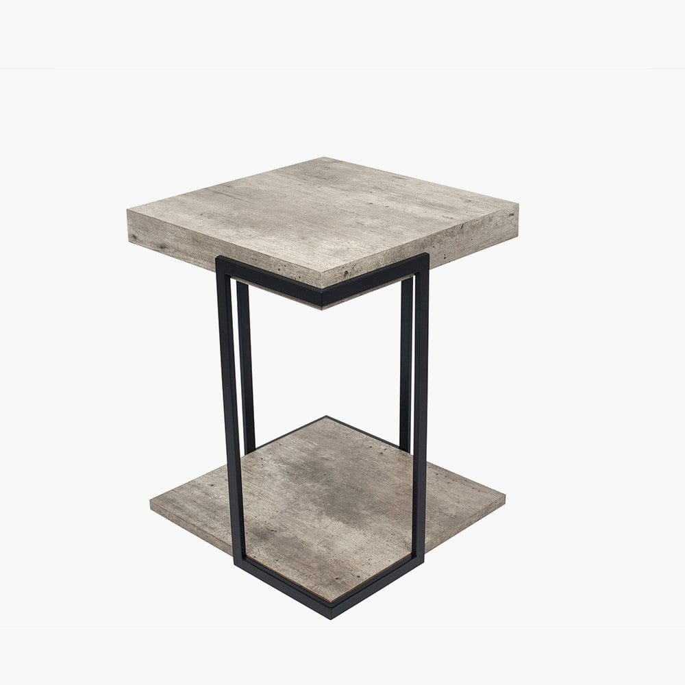 Jersey Concrete Effect MDF & Black Iron Side Table K/D.