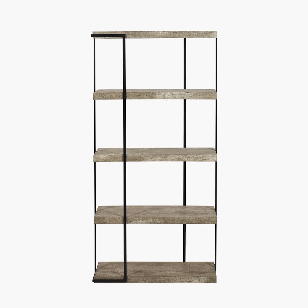 Jersey Concrete Effect Wood Veneer and Black Metal 5 Shelf Unit.
