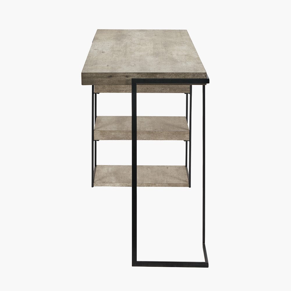 Jersey Concrete Effect Wood Veneer and Black Metal Desk.