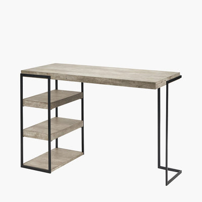 Pacific Lifestyle Living Jersey Concrete Effect Wood Veneer and Black Metal Desk House of Isabella UK