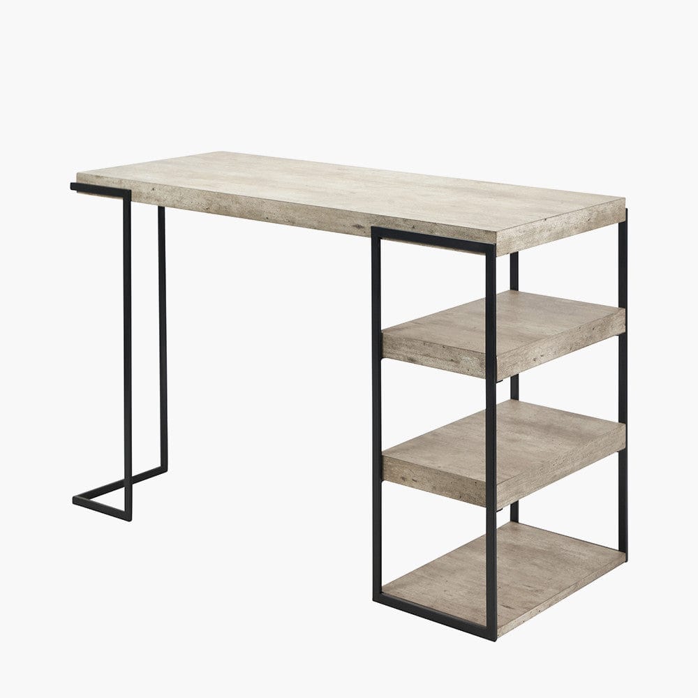 Jersey Concrete Effect Wood Veneer and Black Metal Desk.