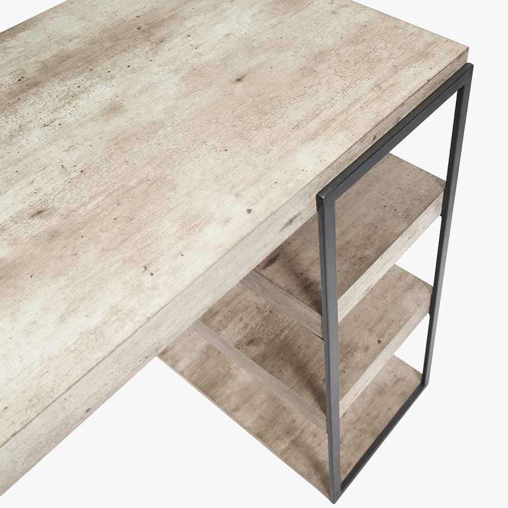 Jersey Concrete Effect Wood Veneer and Black Metal Desk.