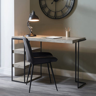 Pacific Lifestyle Living Jersey Concrete Effect Wood Veneer and Black Metal Desk House of Isabella UK