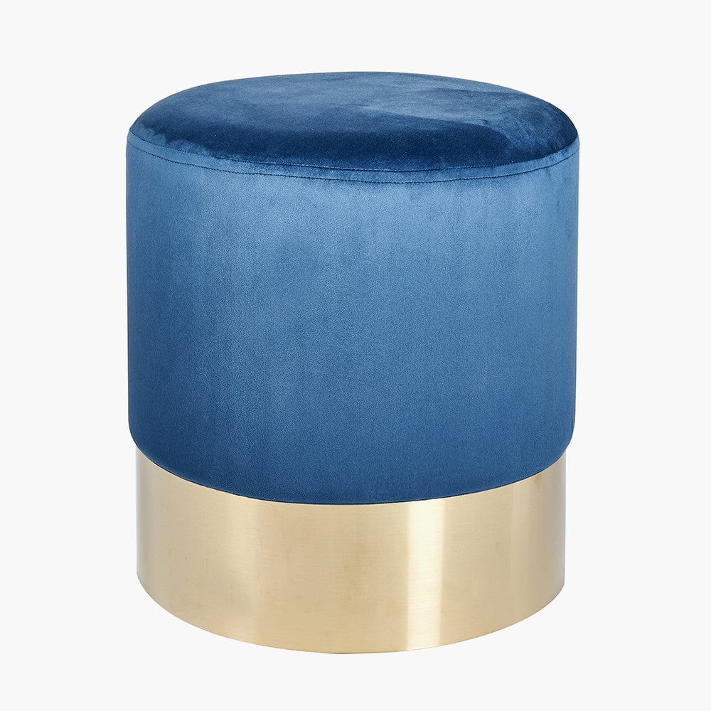 Pacific Lifestyle Living Juliana Sapphire Blue Pouffe with Gold Base House of Isabella UK