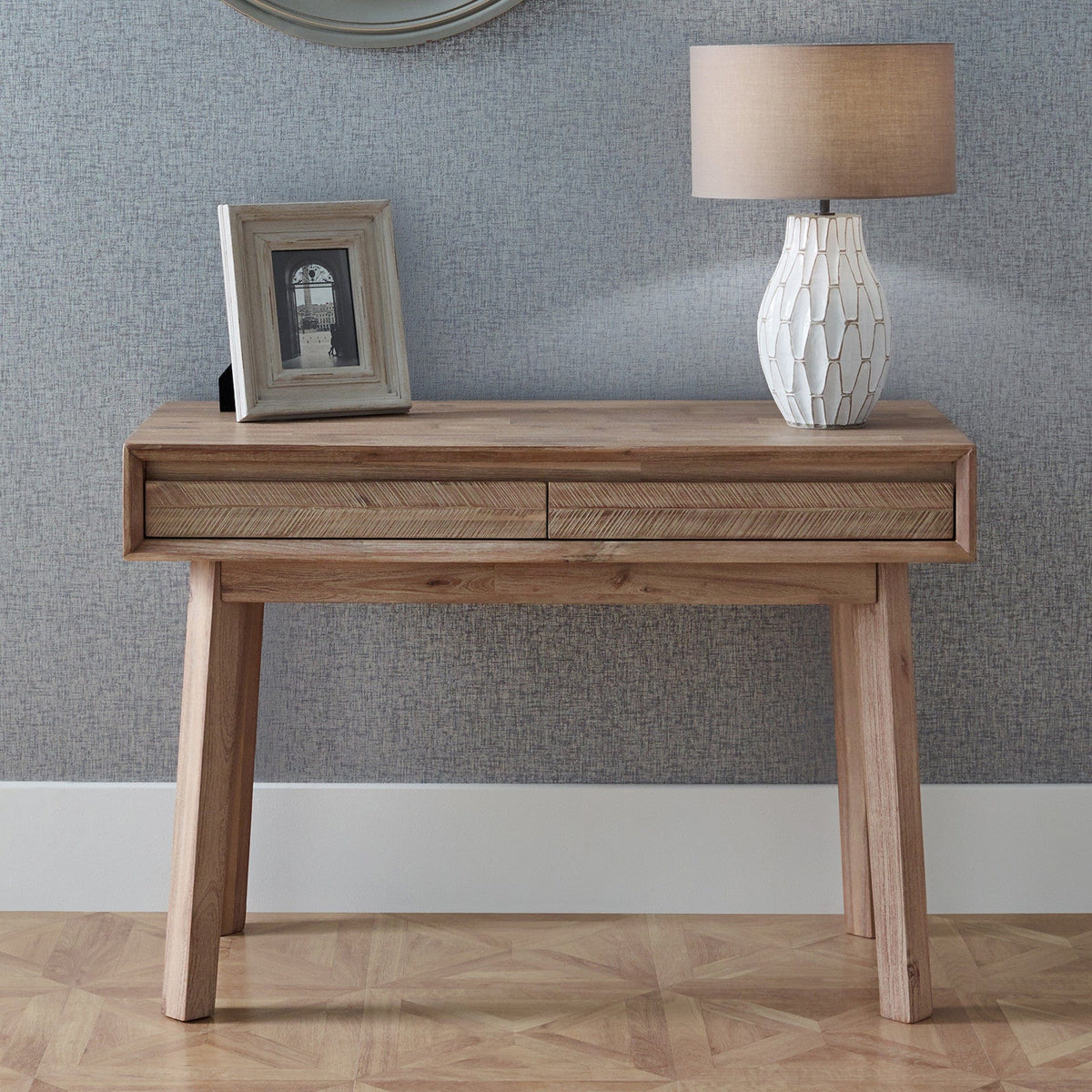 Kalmar Sand Wash Acacia Wood 2 Drawer Desk K/D.