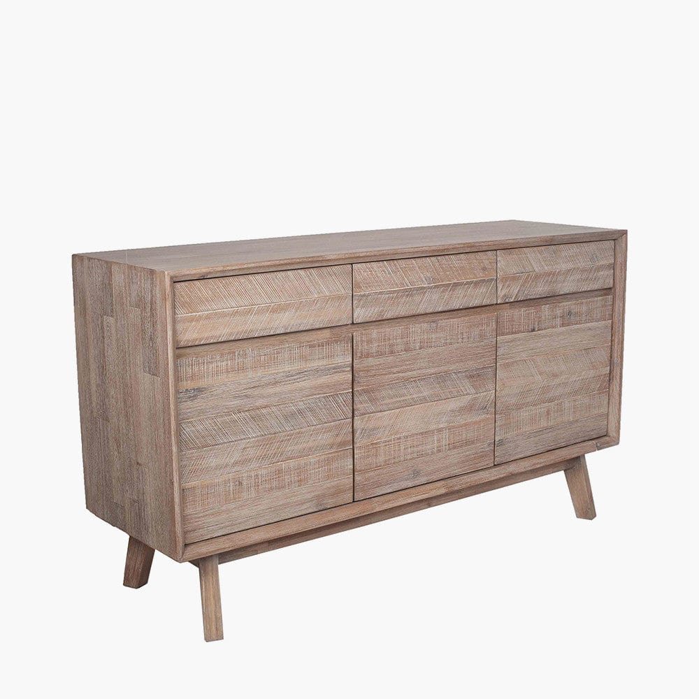 Kalmar Sand Wash Acacia Wood 3 Drawer 3 Door Sideboard.