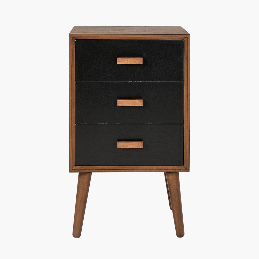 Klee Black Pine Wood 3 Drawer Bedside.