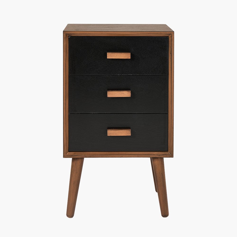 Pacific Lifestyle Living Klee Black Pine Wood 3 Drawer Bedside House of Isabella UK