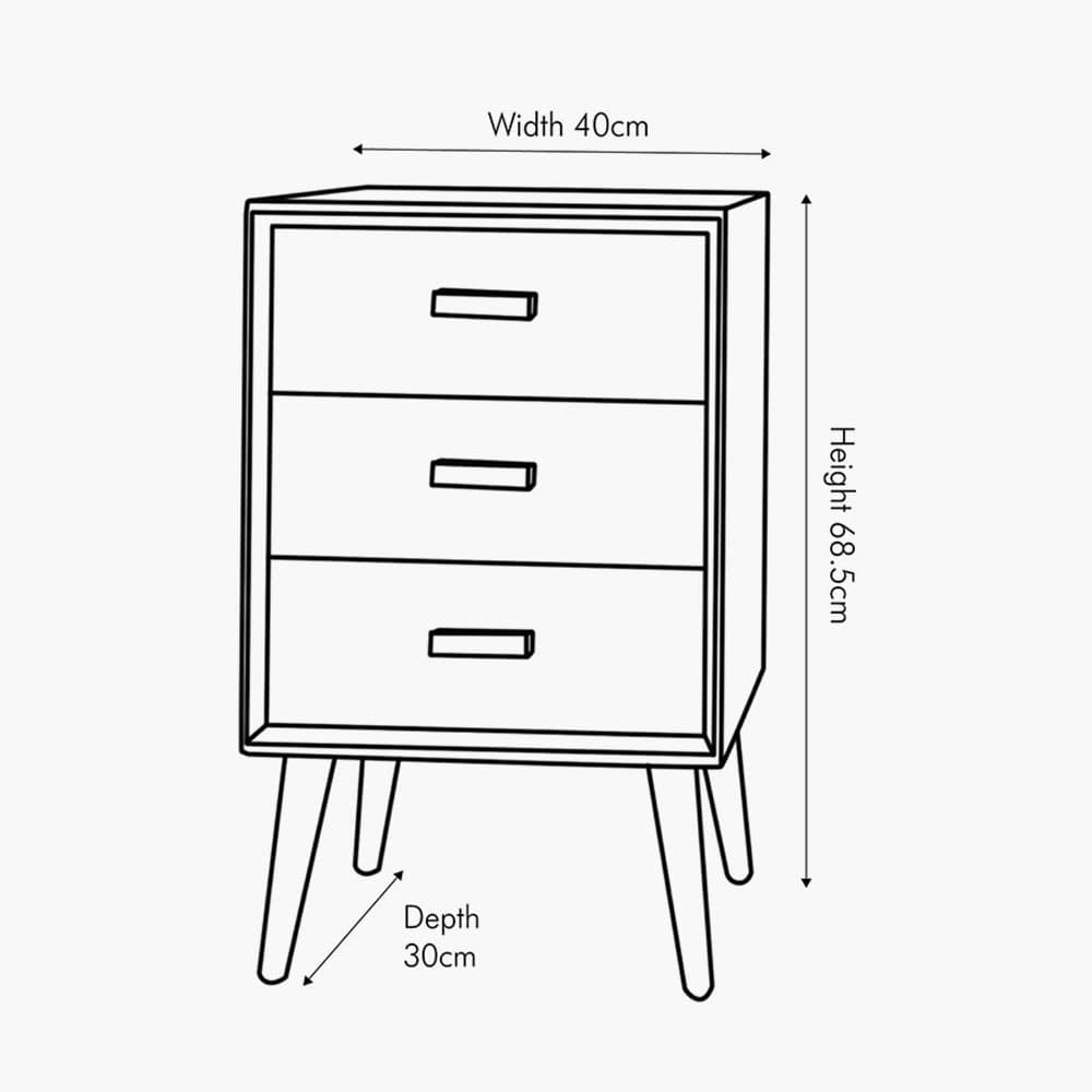 Klee Black Pine Wood 3 Drawer Bedside.