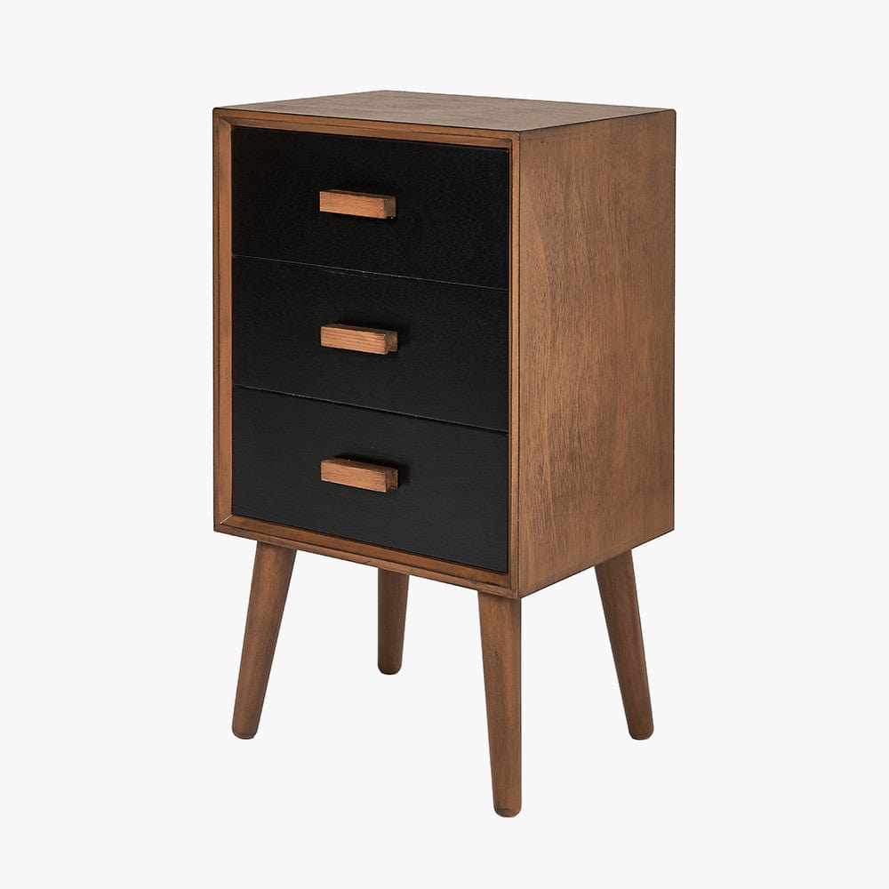 Klee Black Pine Wood 3 Drawer Bedside.