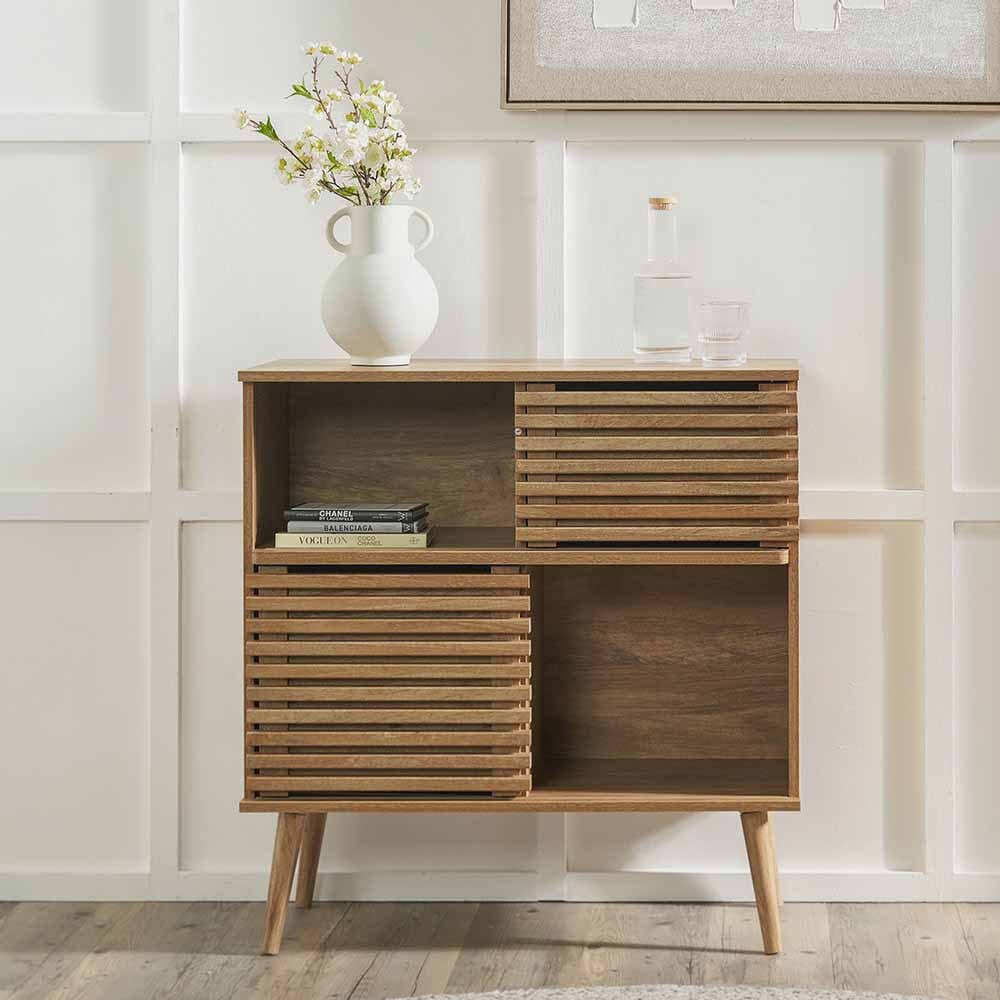 Larvik Natural Eucalyptus Wood 2 Door 2 Shelf Unit.