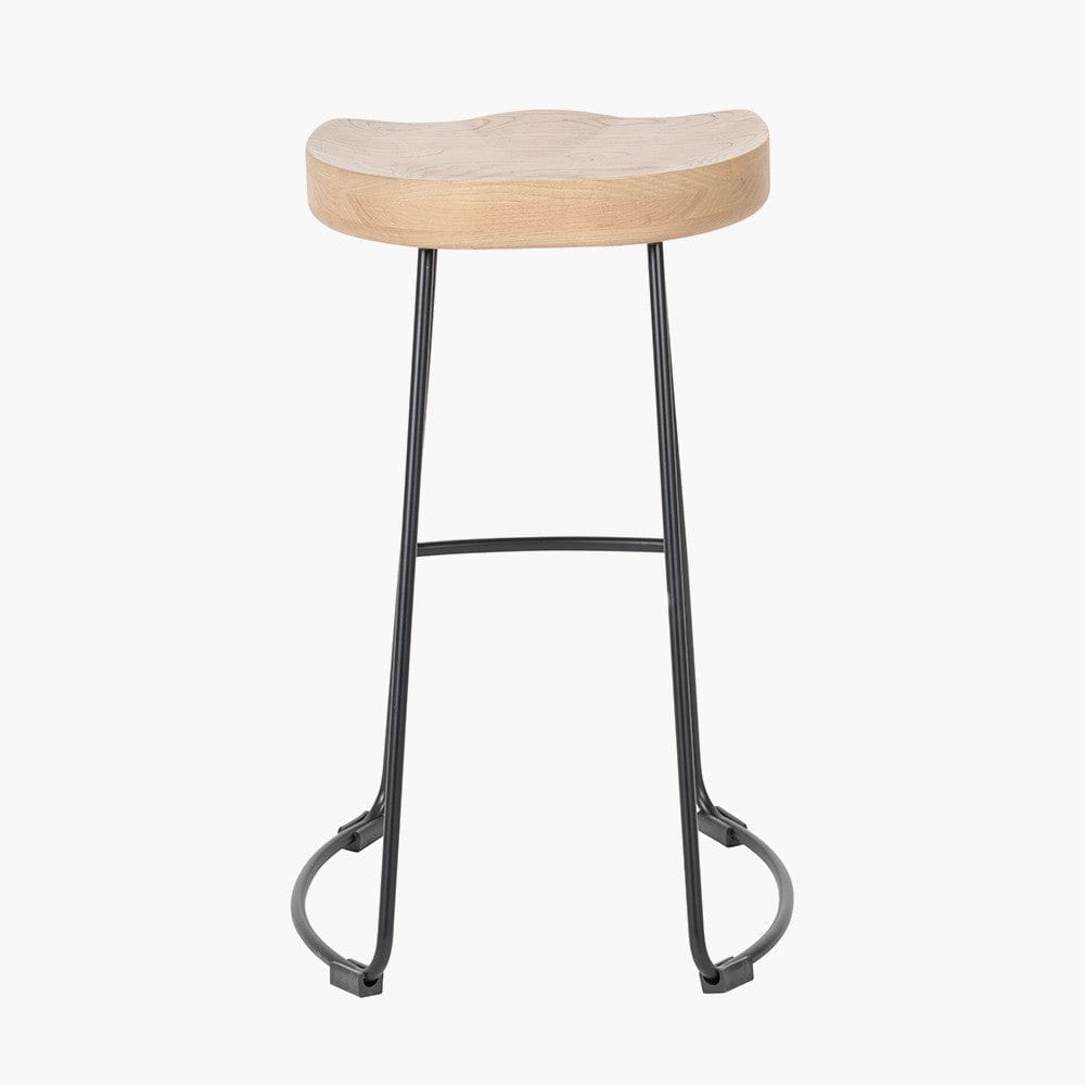 Laselle Ash Wood and Black Metal Bar Stool.