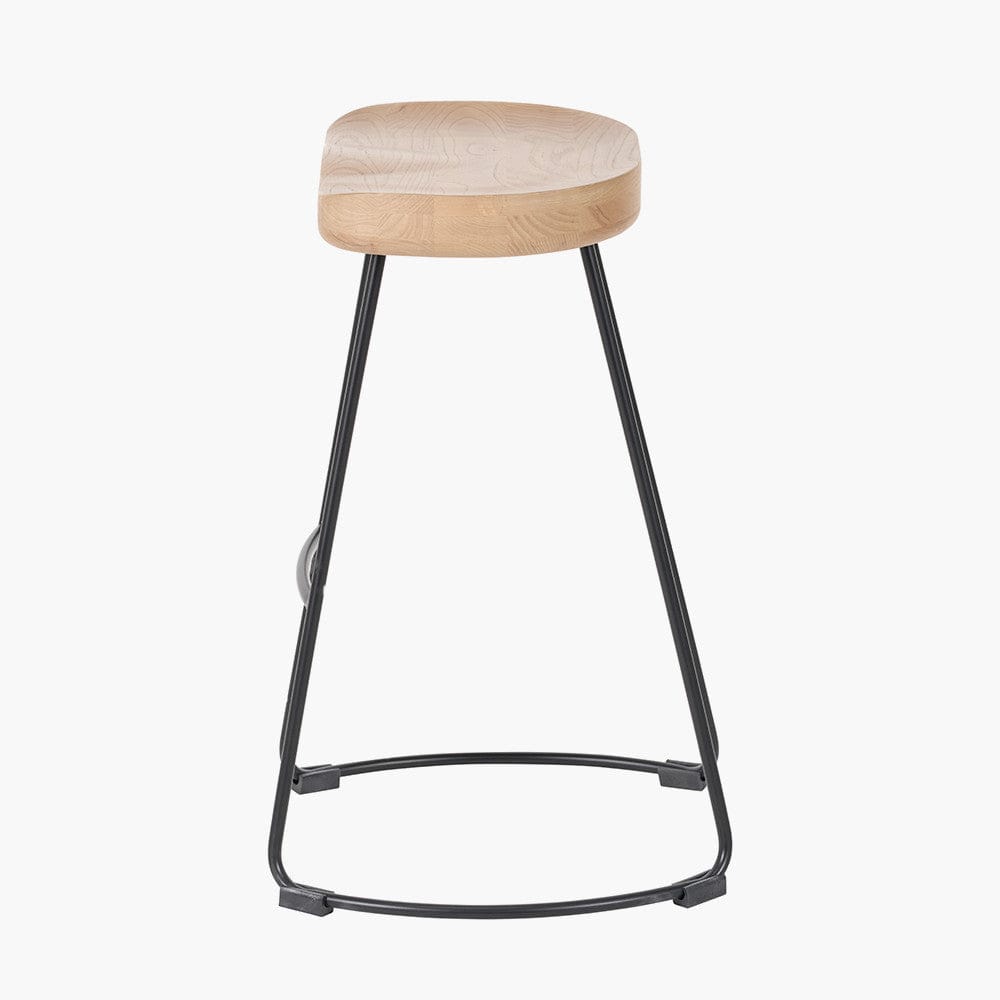 Laselle Ash Wood and Black Metal Bar Stool.
