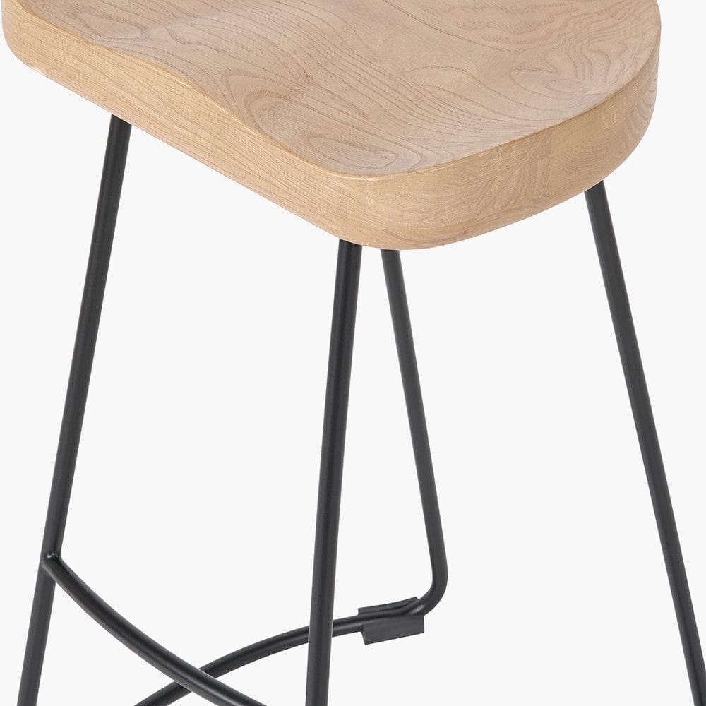 Laselle Ash Wood and Black Metal Bar Stool.