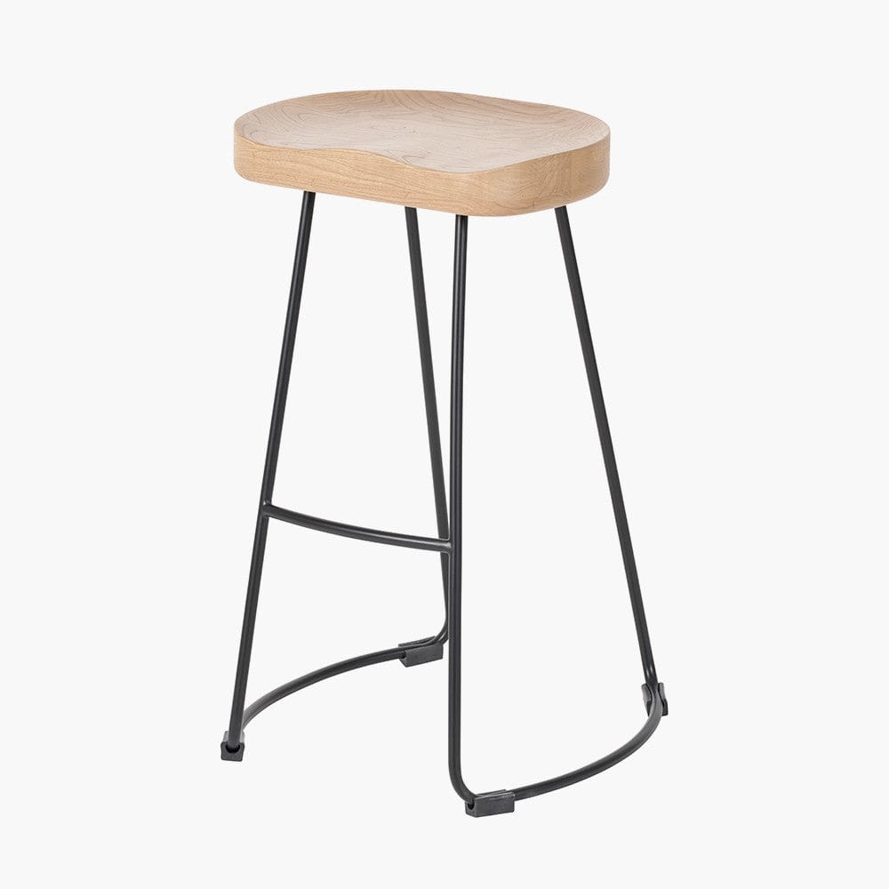 Laselle Ash Wood and Black Metal Bar Stool.