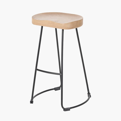 Pacific Lifestyle Living Laselle Ash Wood and Black Metal Bar Stool House of Isabella UK