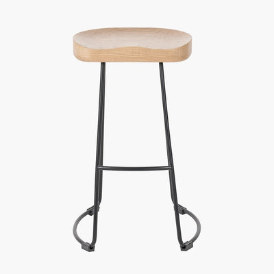 Pacific Lifestyle Living Laselle Ash Wood and Black Metal Bar Stool House of Isabella UK