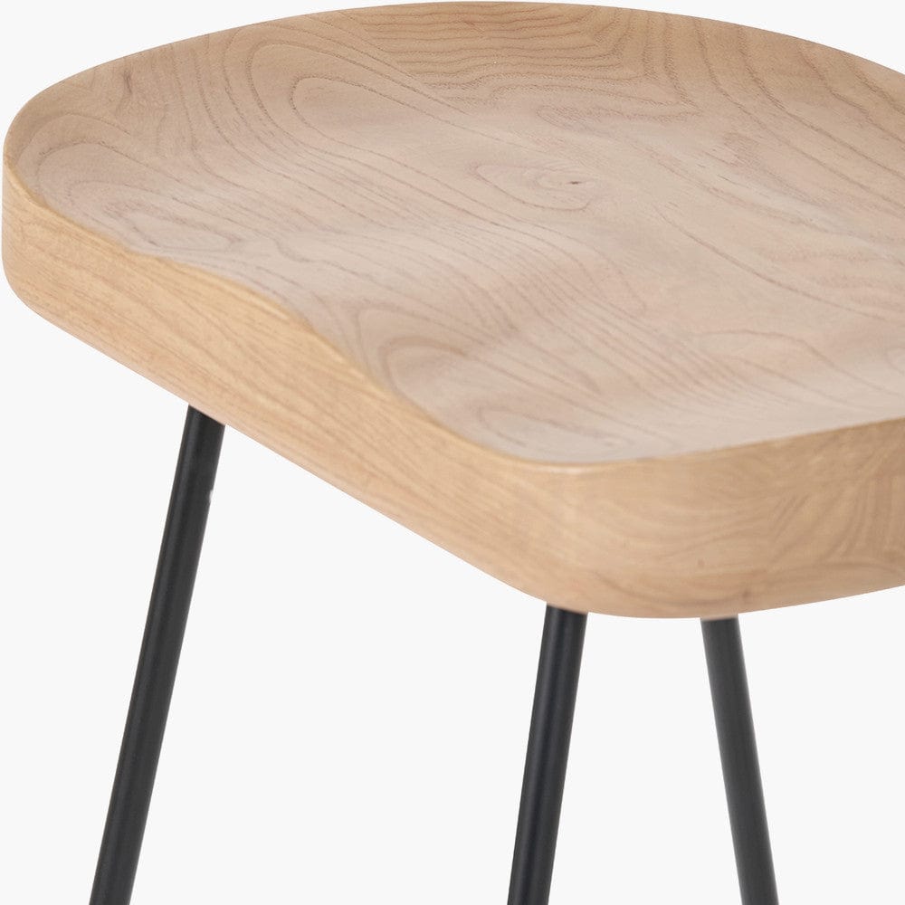 Laselle Ash Wood and Black Metal Bar Stool.