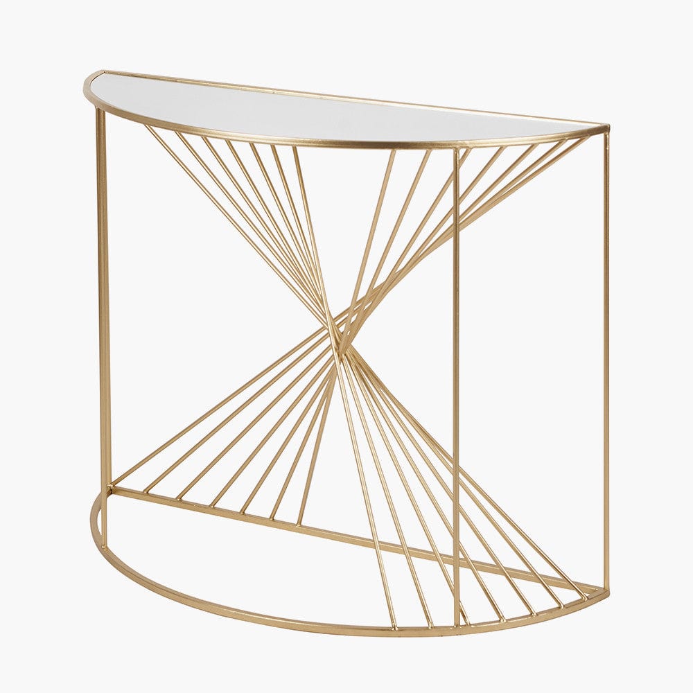Liberty Glass and Gold Metal Half Moon Console Table.