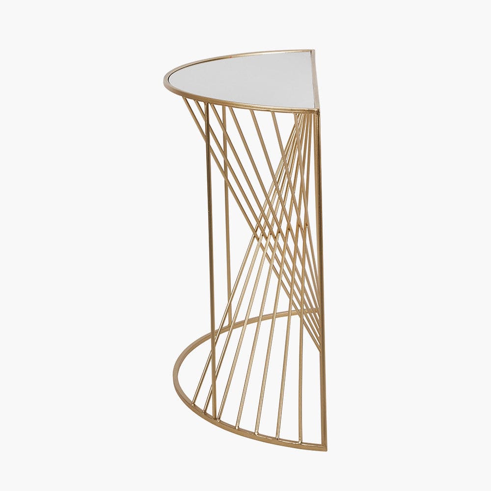 Liberty Glass and Gold Metal Half Moon Console Table.