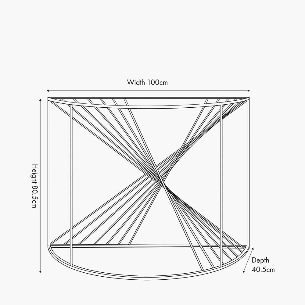 Liberty Glass and Gold Metal Half Moon Console Table.