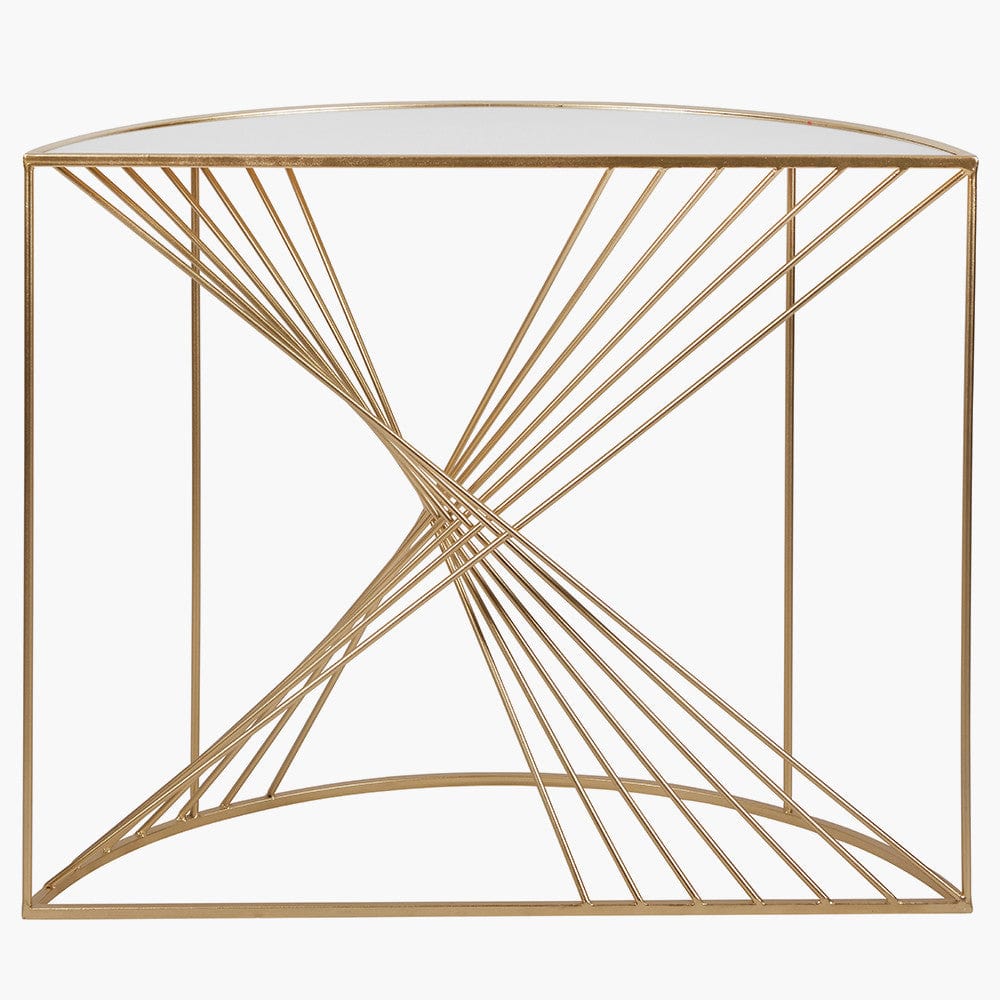 Liberty Glass and Gold Metal Half Moon Console Table.