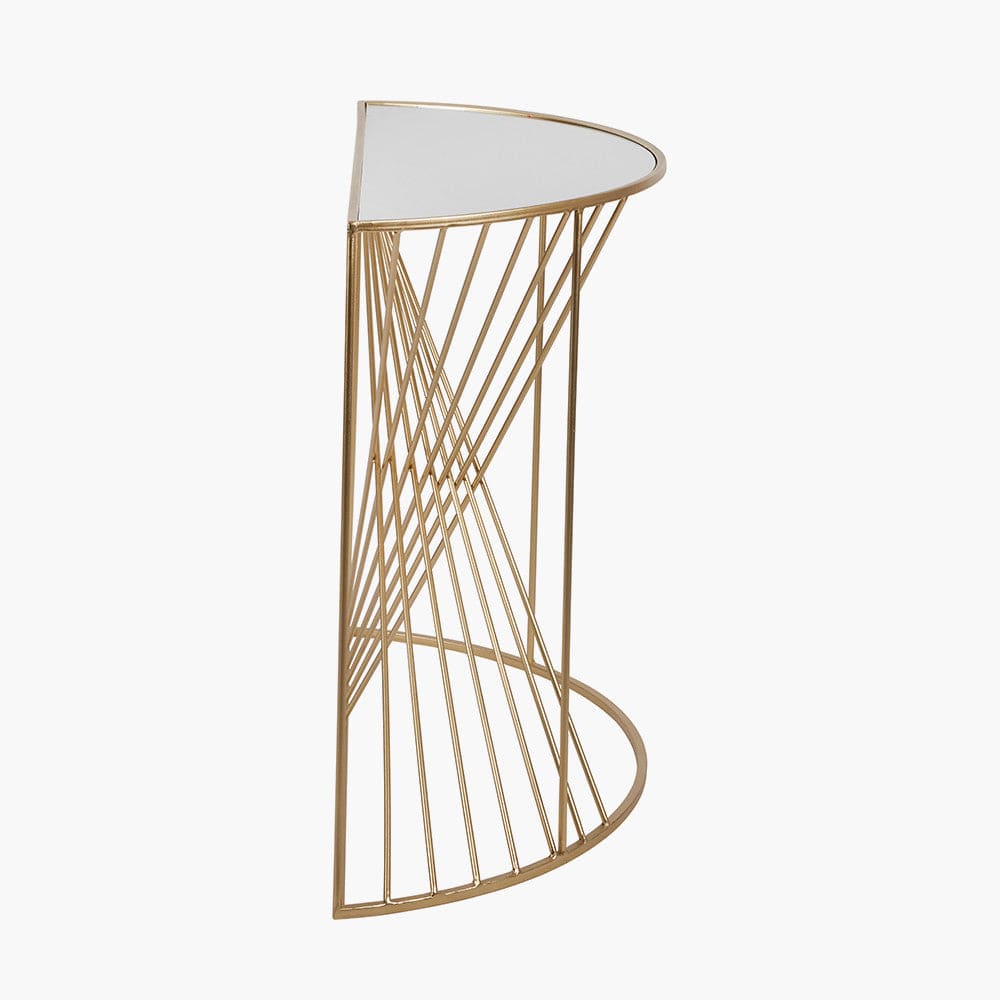 Liberty Glass and Gold Metal Half Moon Console Table.