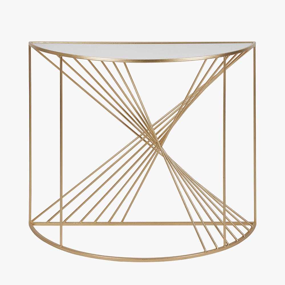 Liberty Glass and Gold Metal Half Moon Console Table.