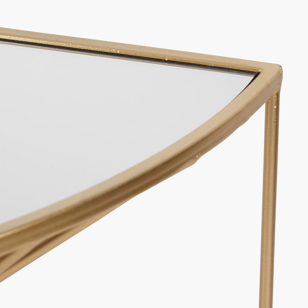 Liberty Glass and Gold Metal Half Moon Console Table.