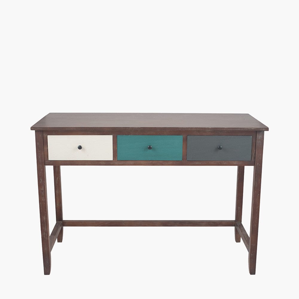 Pacific Lifestyle Living Loft Pine Wood Multicoloured 3 Drawer Desk K/D House of Isabella UK