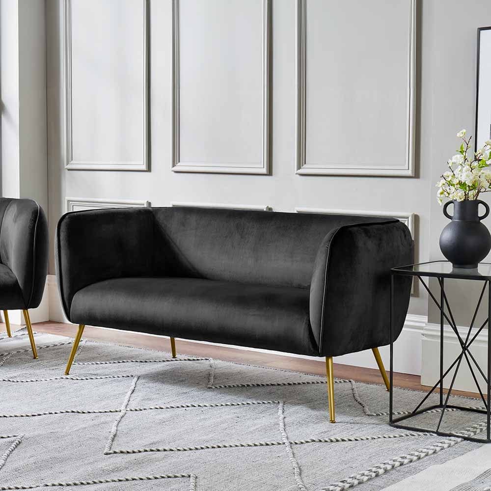 Lucca Black Velvet and Metal Sofa.