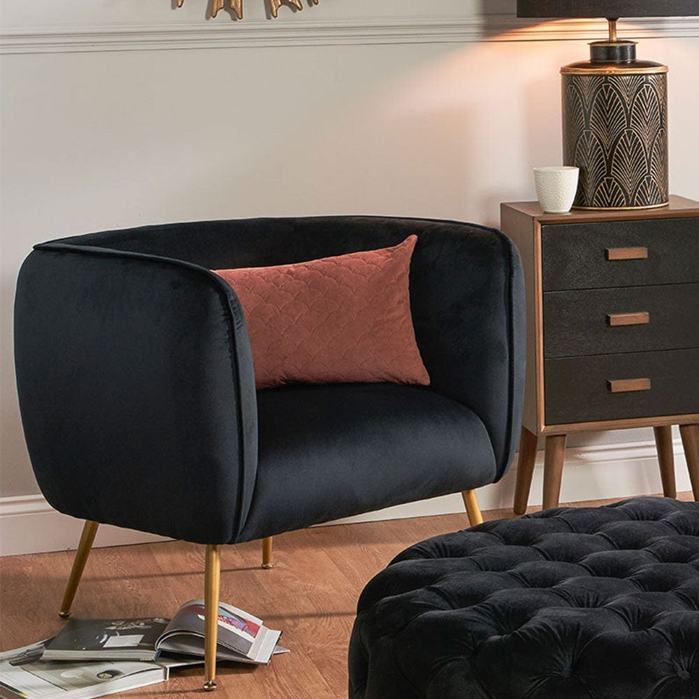 Lucca Black Velvet Chair with Gold Legs.