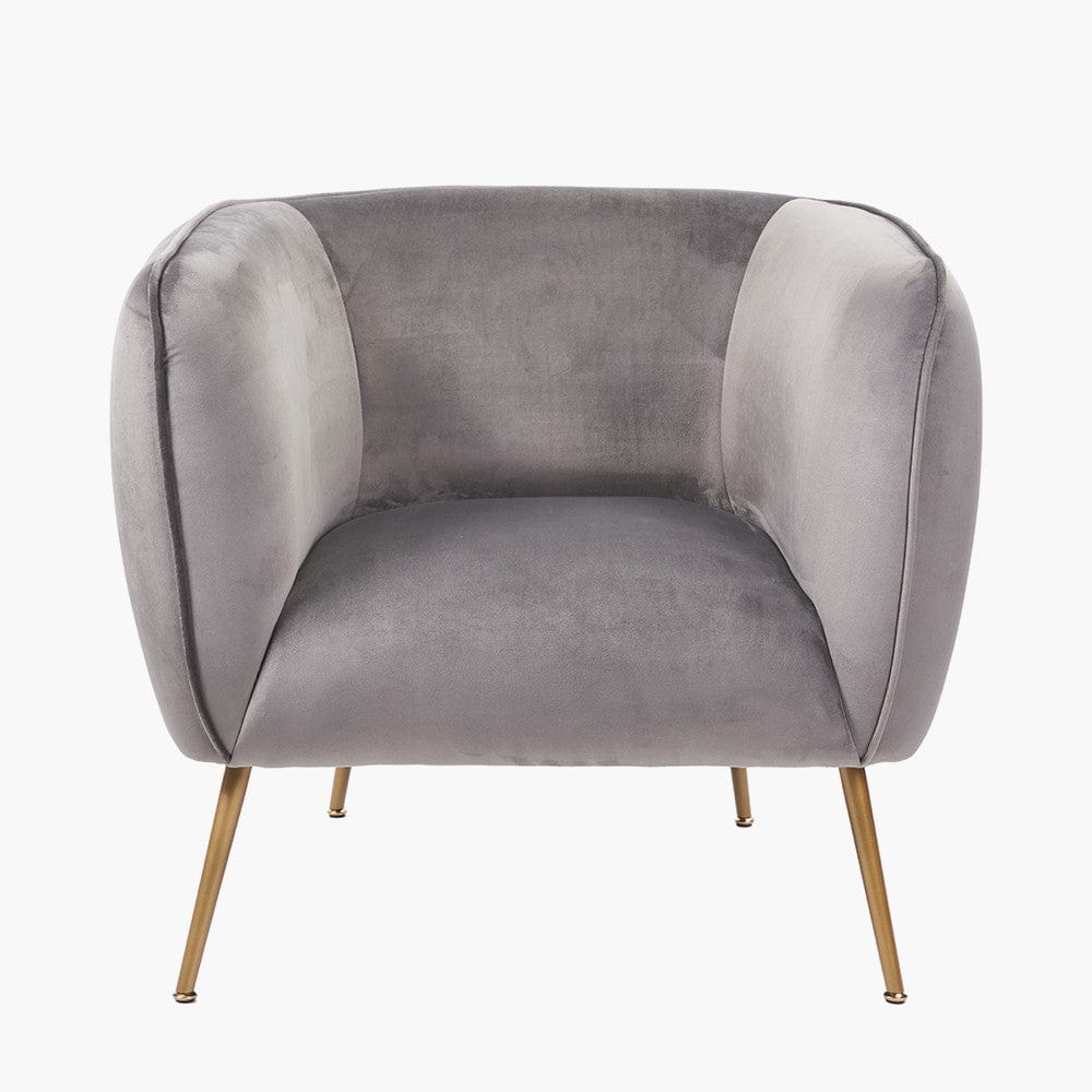 Lucca Dove Grey Velvet and Metal Armchair.