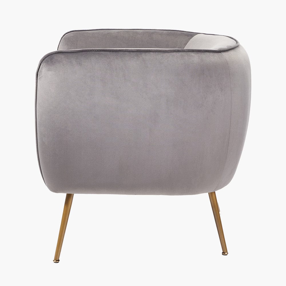 Lucca Dove Grey Velvet and Metal Armchair.