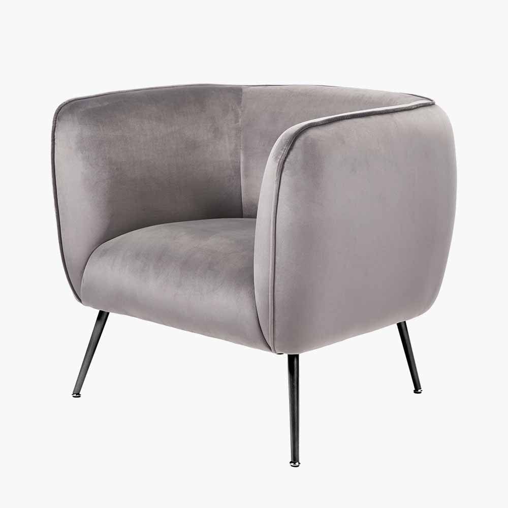 Lucca Dove Grey Velvet and Metal Armchair.