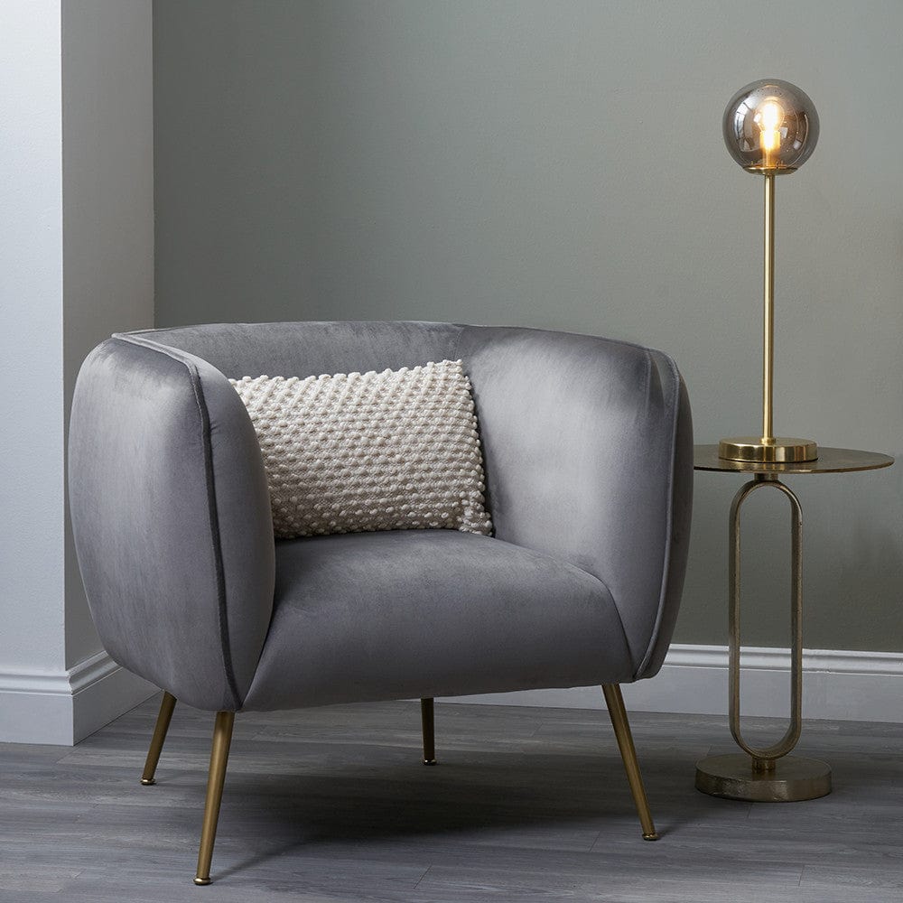 Lucca Dove Grey Velvet and Metal Armchair.