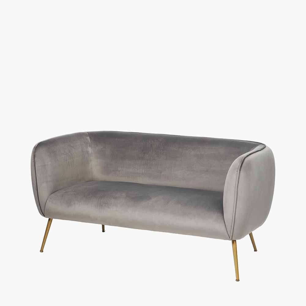 Lucca Dove Grey Velvet and Metal Sofa.